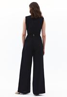 Bayan Siyah Keten Karışımlı Wide-Leg Pantolon ( TENCEL™ )