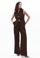Bayan Kahverengi Keten Karışımlı Wide-Leg Pantolon ( TENCEL™ )