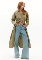 Bayan Yeşil Keten Karışımlı Kemerli Elbise (TENCEL™ )