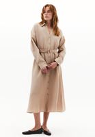 Bayan Bej Keten Karışımlı Kemerli Elbise (TENCEL™ )