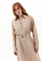 Bayan Bej Keten Karışımlı Kemerli Elbise (TENCEL™ )
