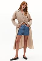 Bayan Bej Keten Karışımlı Kemerli Elbise (TENCEL™ )