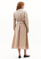 Bayan Bej Keten Karışımlı Kemerli Elbise (TENCEL™ )