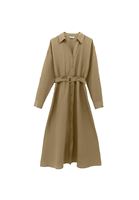 Bayan Yeşil Keten Karışımlı Kemerli Elbise (TENCEL™ )