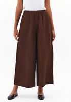Bayan Kahverengi Keten Karışımlı Wide-Leg Pantolon ( TENCEL™ )