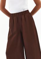 Bayan Kahverengi Keten Karışımlı Wide-Leg Pantolon ( TENCEL™ )