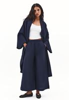 Bayan Lacivert Keten Karışımlı Wide-Leg Pantolon ( TENCEL™ )