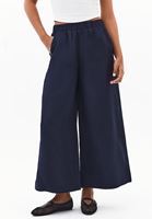 Bayan Lacivert Keten Karışımlı Wide-Leg Pantolon ( TENCEL™ )