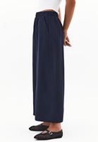 Bayan Lacivert Keten Karışımlı Wide-Leg Pantolon ( TENCEL™ )