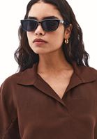 Bayan Kahverengi Keten Karışımlı Oversize Bluz ( TENCEL™ )