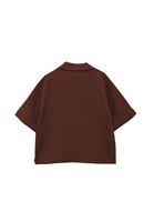 Bayan Kahverengi Keten Karışımlı Oversize Bluz ( TENCEL™ )
