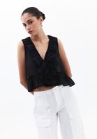 Bayan Siyah Fırfırlı Bluz ( TENCEL™ )