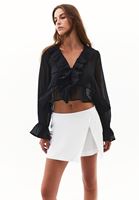 Bayan Siyah Fırfırlı Bluz ( TENCEL™ )