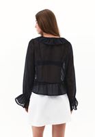 Bayan Siyah Fırfırlı Bluz ( TENCEL™ )