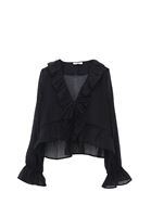 Bayan Siyah Fırfırlı Bluz ( TENCEL™ )
