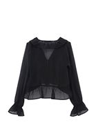 Bayan Siyah Fırfırlı Bluz ( TENCEL™ )
