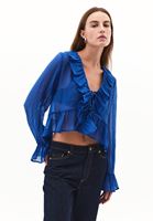 Bayan Mavi Fırfırlı Bluz ( TENCEL™ )