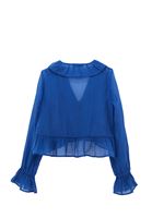 Bayan Mavi Fırfırlı Bluz ( TENCEL™ )