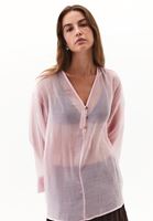 Bayan Pembe V Yaka Tül Bluz ( TENCEL™ )
