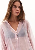 Bayan Pembe V Yaka Tül Bluz ( TENCEL™ )
