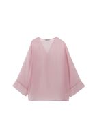 Bayan Pembe V Yaka Tül Bluz ( TENCEL™ )