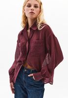 Bayan Bordo Balon Kollu Gömlek ( TENCEL™ )