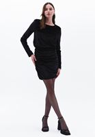 Women Black Gathered Velvet Mini Dress
