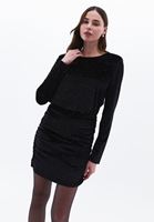 Women Black Gathered Velvet Mini Dress