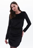 Women Black Gathered Velvet Mini Dress