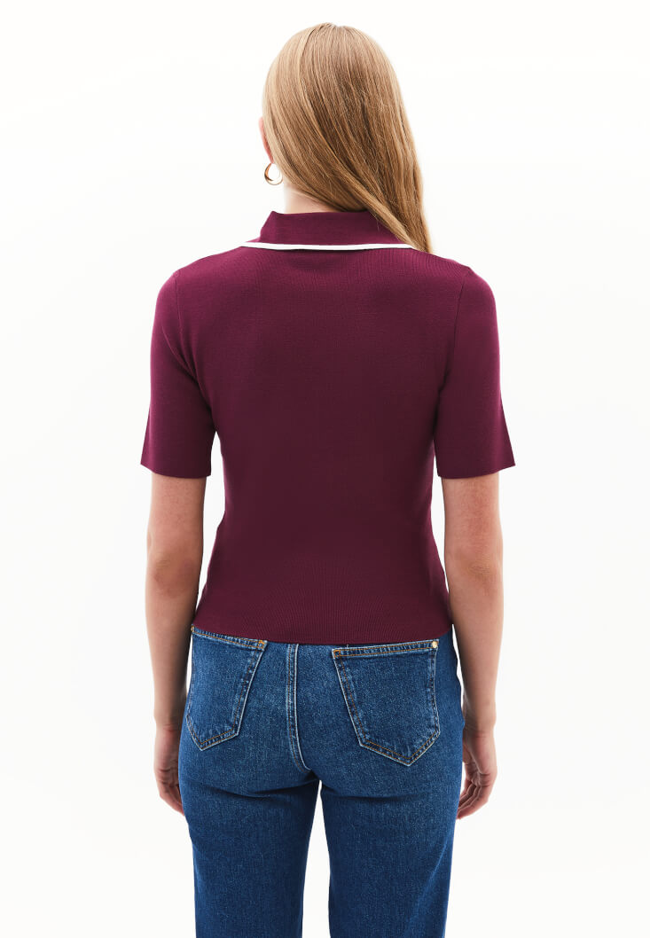 Women Purple Polo Neck Knit T-Shirt