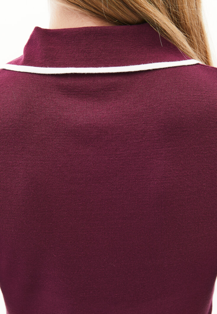 Women Purple Polo Neck Knit T-Shirt