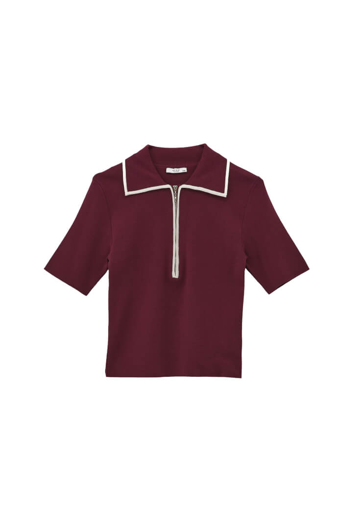 Women Purple Polo Neck Knit T-Shirt