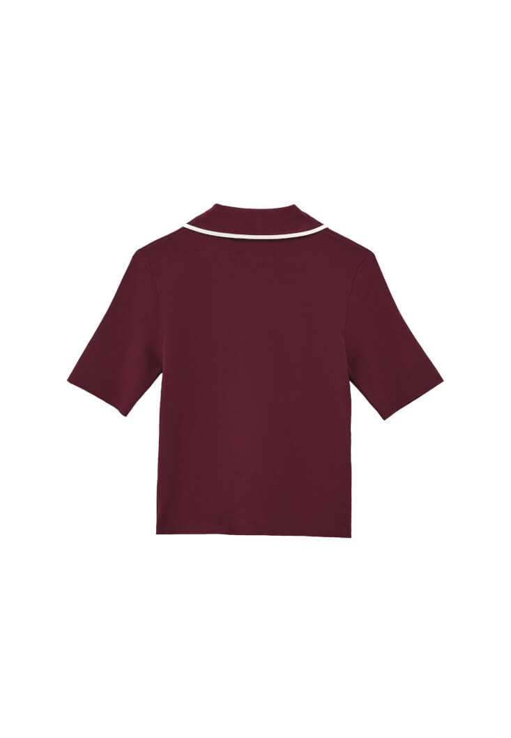 Women Purple Polo Neck Knit T-Shirt