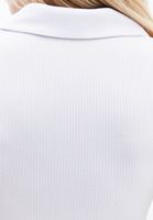 Women White Ruched Polo Neck Tank Top