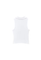 Women White Ruched Polo Neck Tank Top