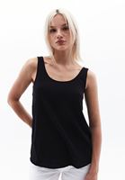 Women Black Cotton Blended Scope Neck Singlet