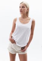 Women White Cotton Blended Scope Neck Singlet