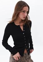 Women Black Button Detail T-Shirt