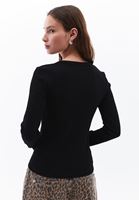 Women Black Button Detail T-Shirt