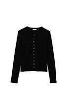 Women Black Button Detail T-Shirt