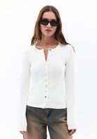 Women Cream Button Detail T-Shirt