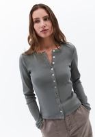 Women Green Button Detail T-Shirt