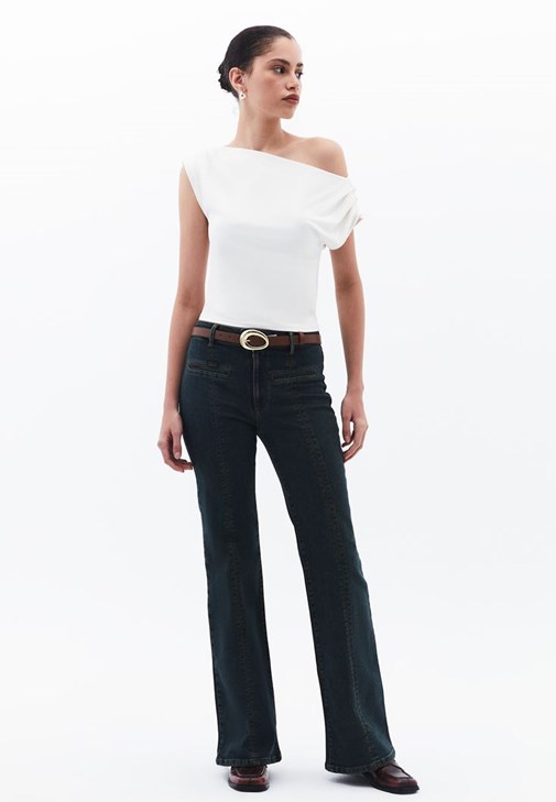 Flare Denim Pantolon	ve Bluz Kombini