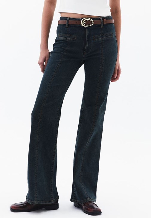 Flare Denim Pantolon	ve Bluz Kombini