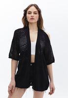 Women Black Cut Out Detailed Knitted Cardigan