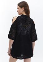 Women Black Cut Out Detailed Knitted Cardigan