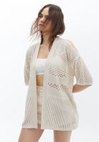 Women Cream Cut Out Detailed Knitted Cardigan