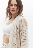 Women Cream Cut Out Detailed Knitted Cardigan