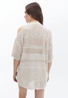 Women Cream Cut Out Detailed Knitted Cardigan