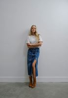 Women Blue High Rise Denim Skirt with Slit Detail